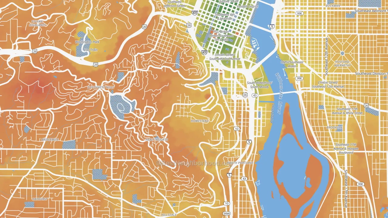 Transit Grade map of Homestead, Portland, OR