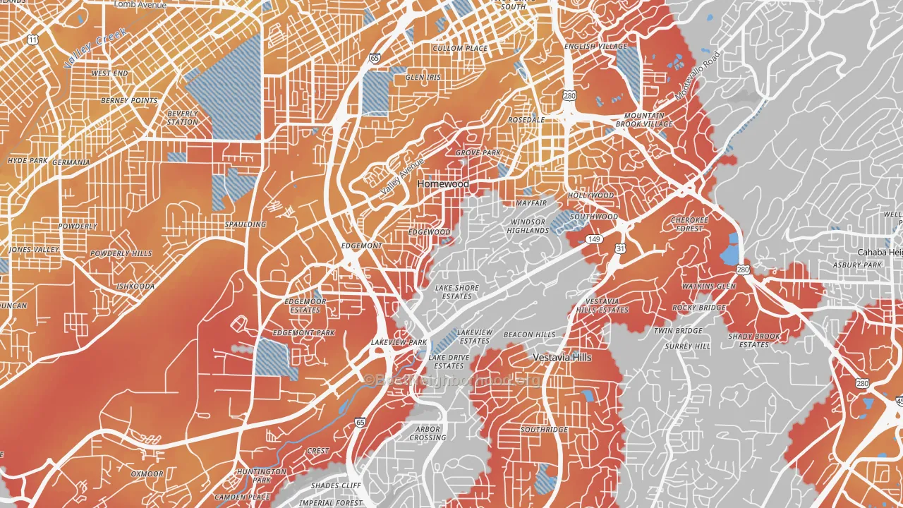 Transit Grade map of Homewood, AL