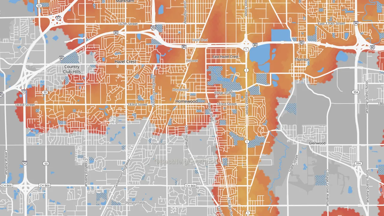 Transit Grade map of Homewood, IL