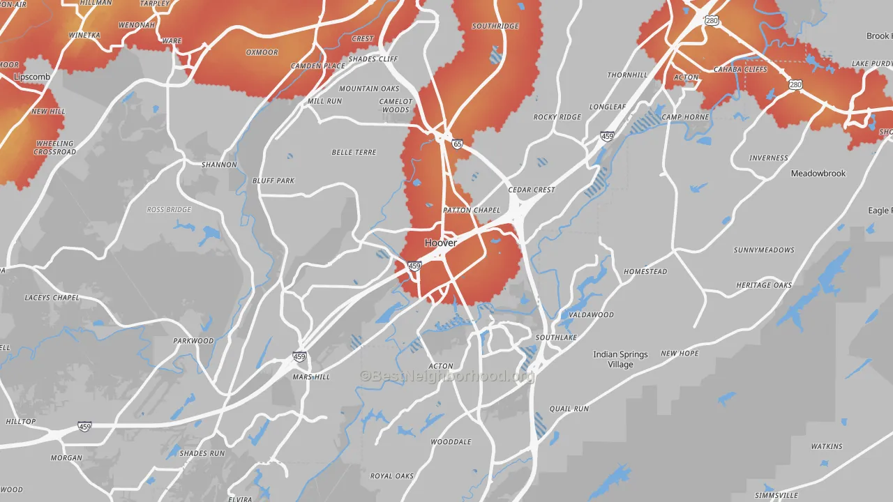 Transit Grade map of Hoover, AL
