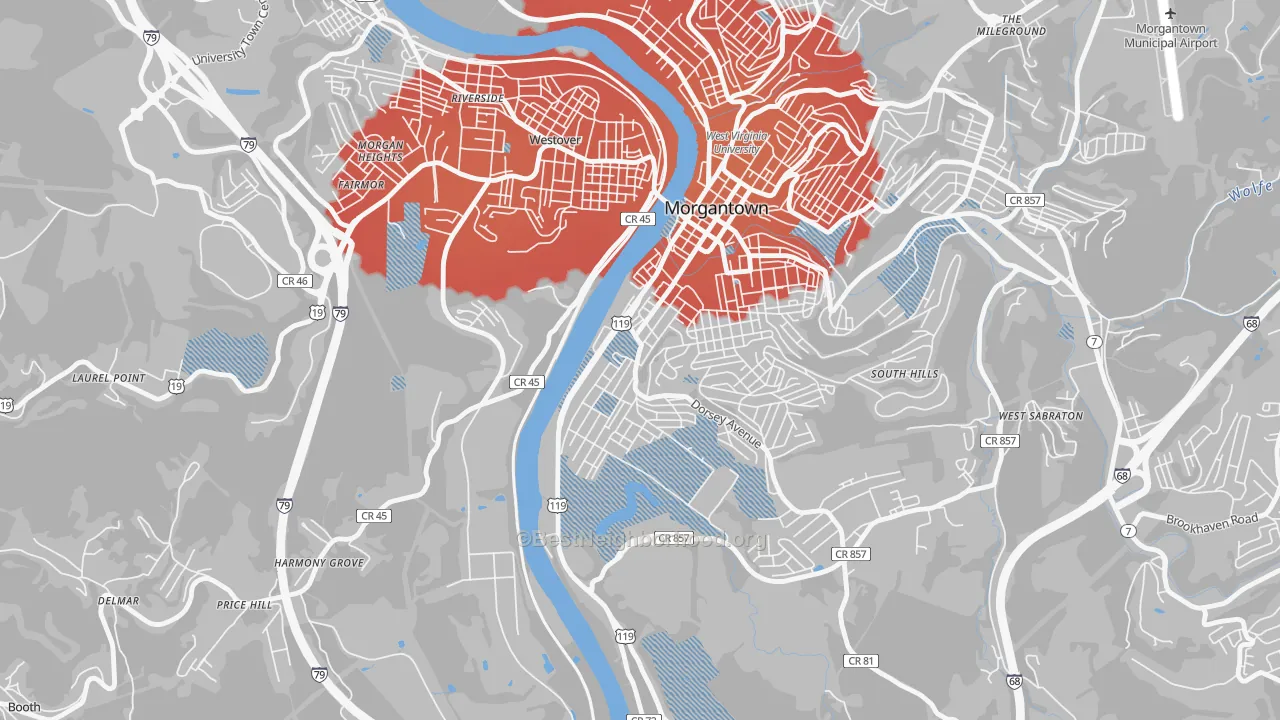 Transit Grade map of Hopecrest, Morgantown, WV