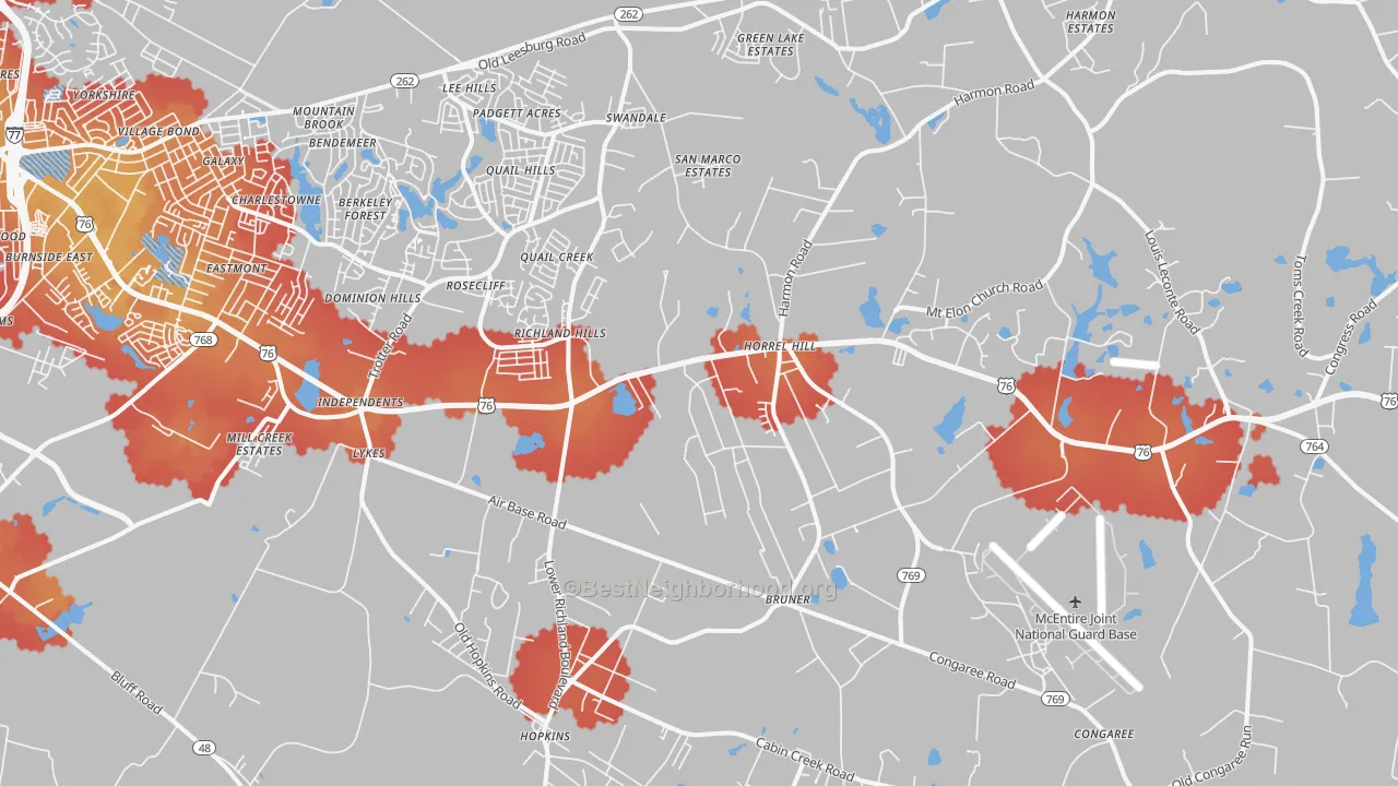 Transit Grade map of Hopkins, SC