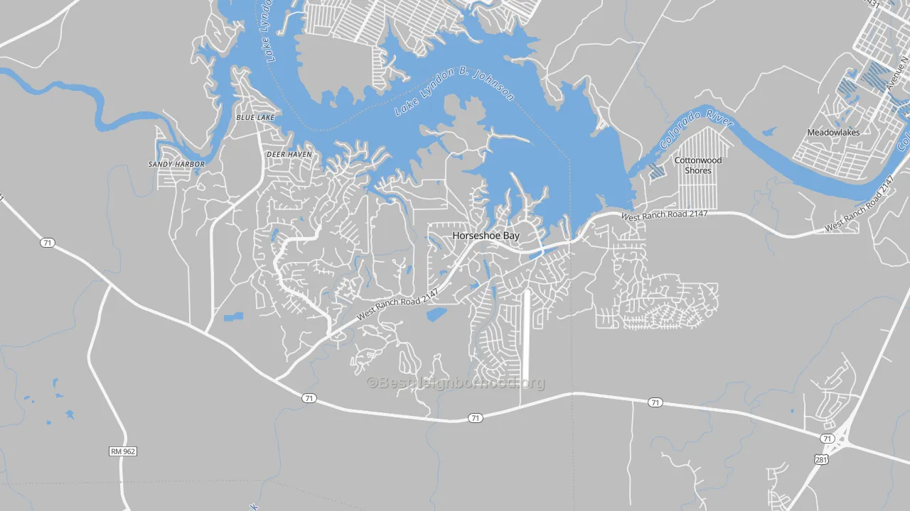 Transit Grade map of Horseshoe Bay, TX