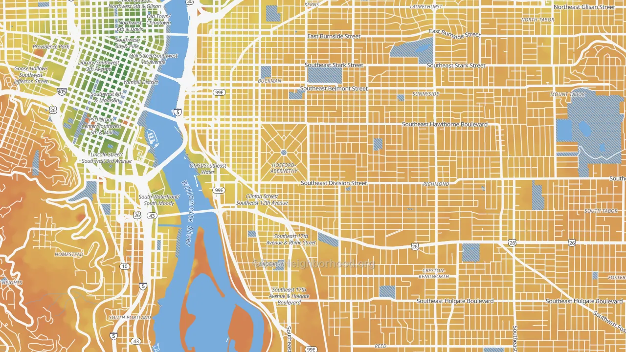Transit Grade map of Hosford-Abernethy, Portland, OR
