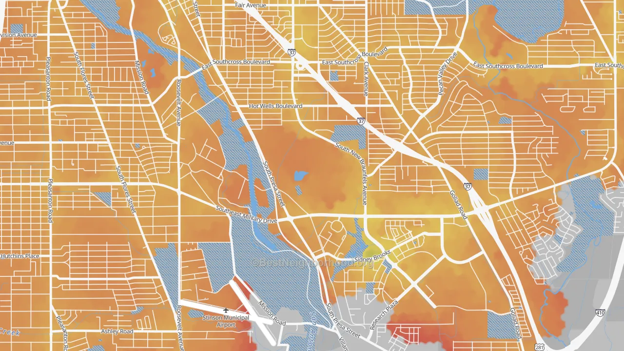 Transit Grade map of Hot Wells, San Antonio, TX
