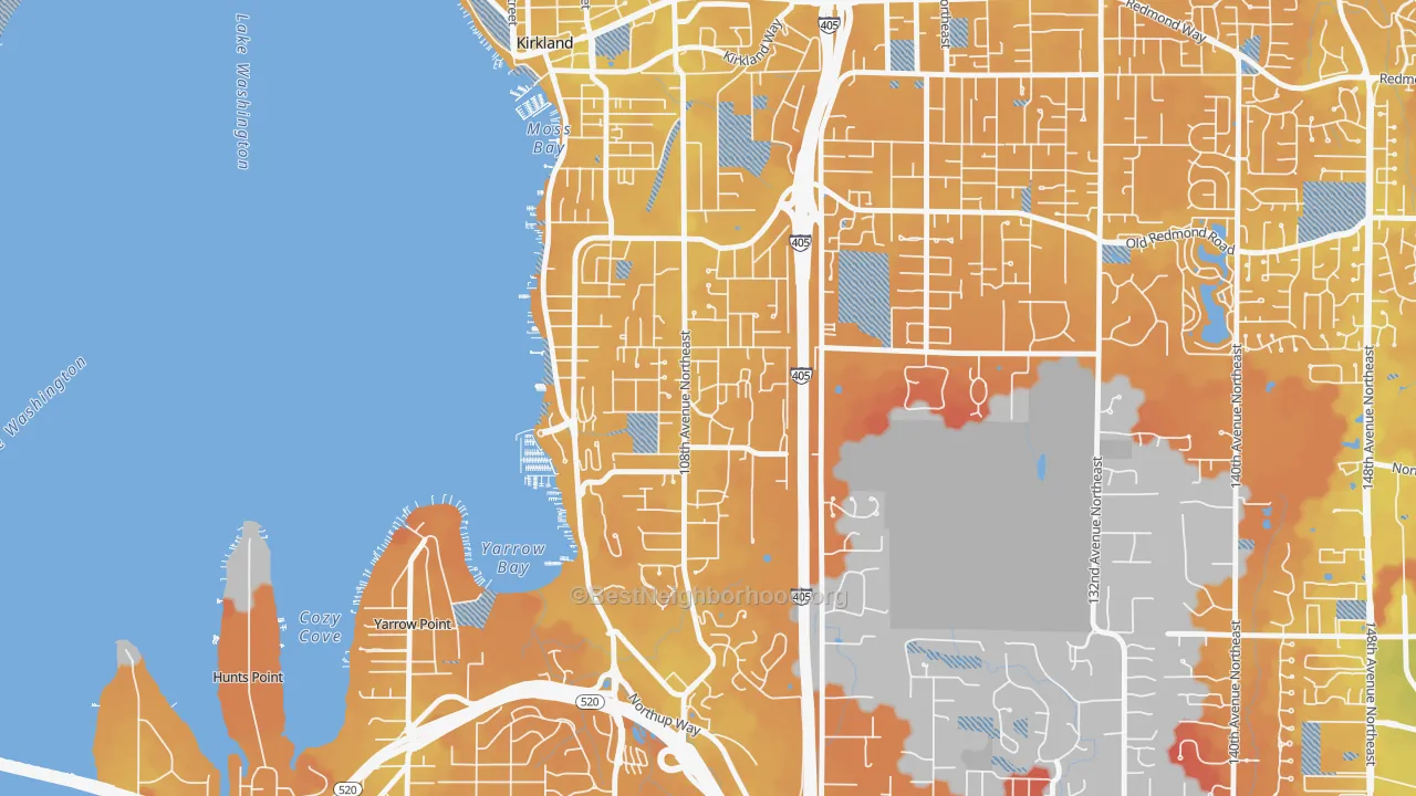 Transit Grade map of Houghton, Kirkland, WA