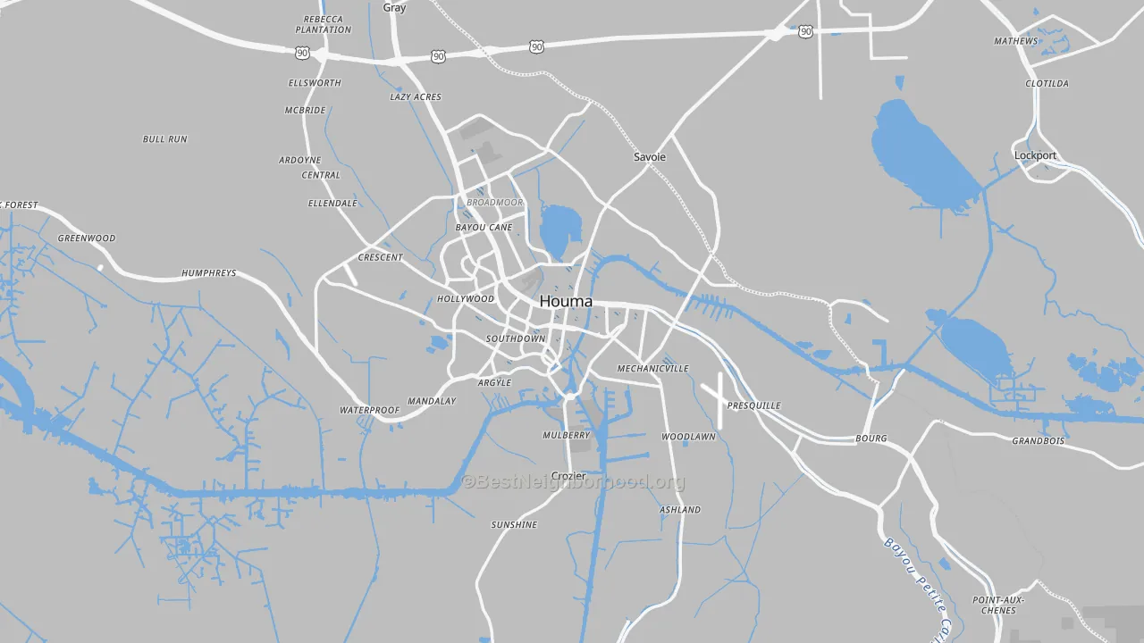 Transit Grade map of Houma, LA