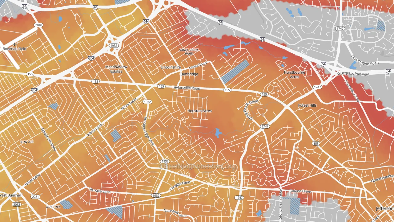 Transit Grade map of Houston Acres, KY