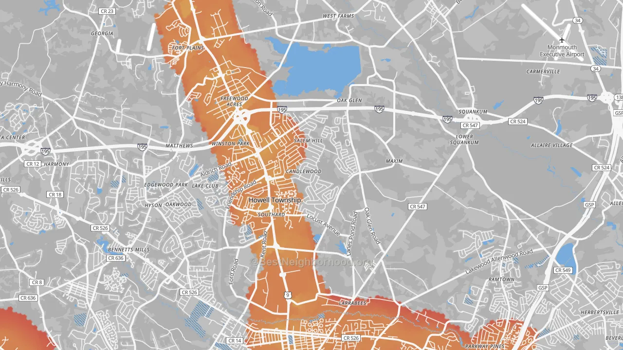 Transit Grade map of Howell, NJ