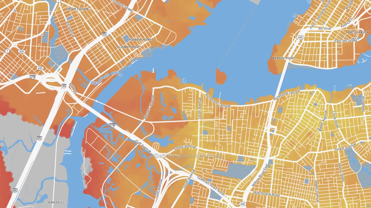 Transit Grade map of Howland Hook, Staten Island, NY
