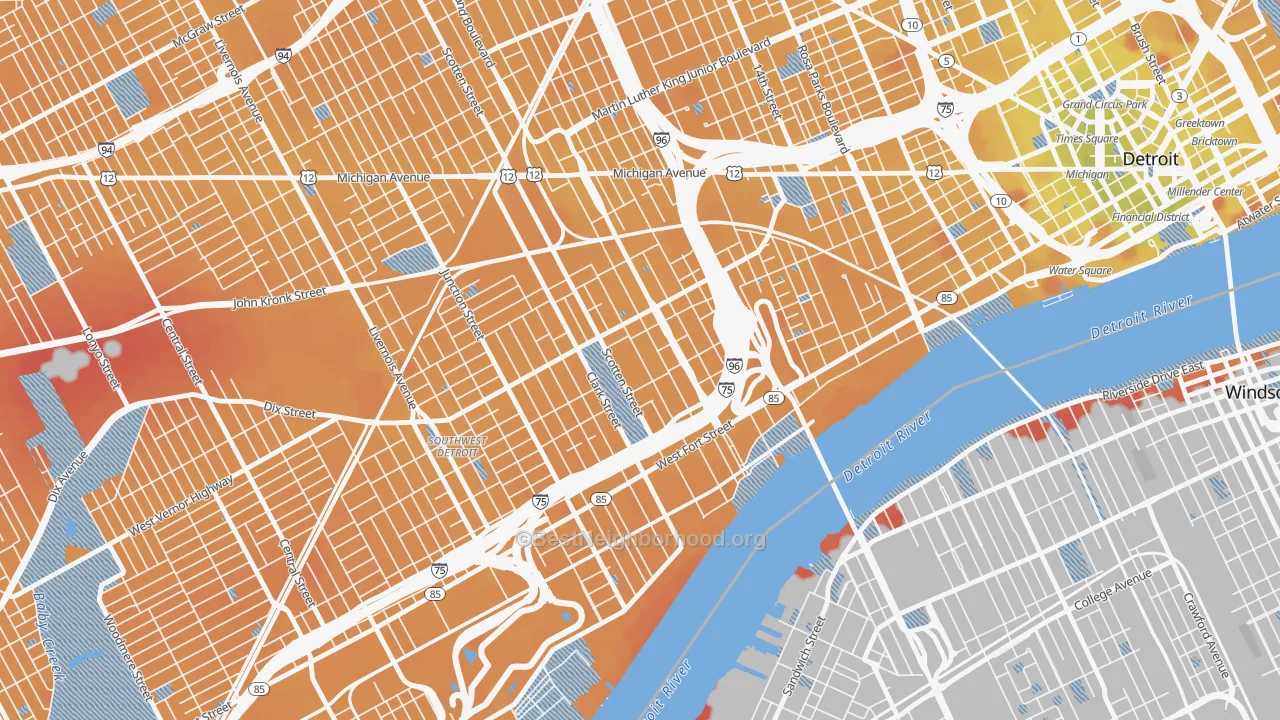 Transit Grade map of Hubbard-Richard, Detroit, MI