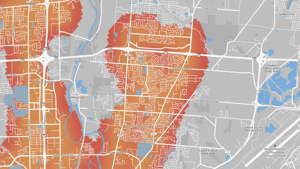 Transit Grade map of Huber Heights, OH