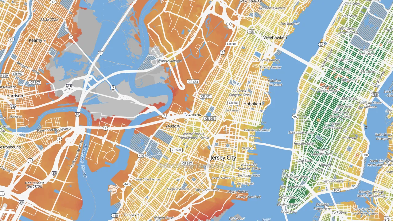 Transit Grade map of Hudson County, NJ