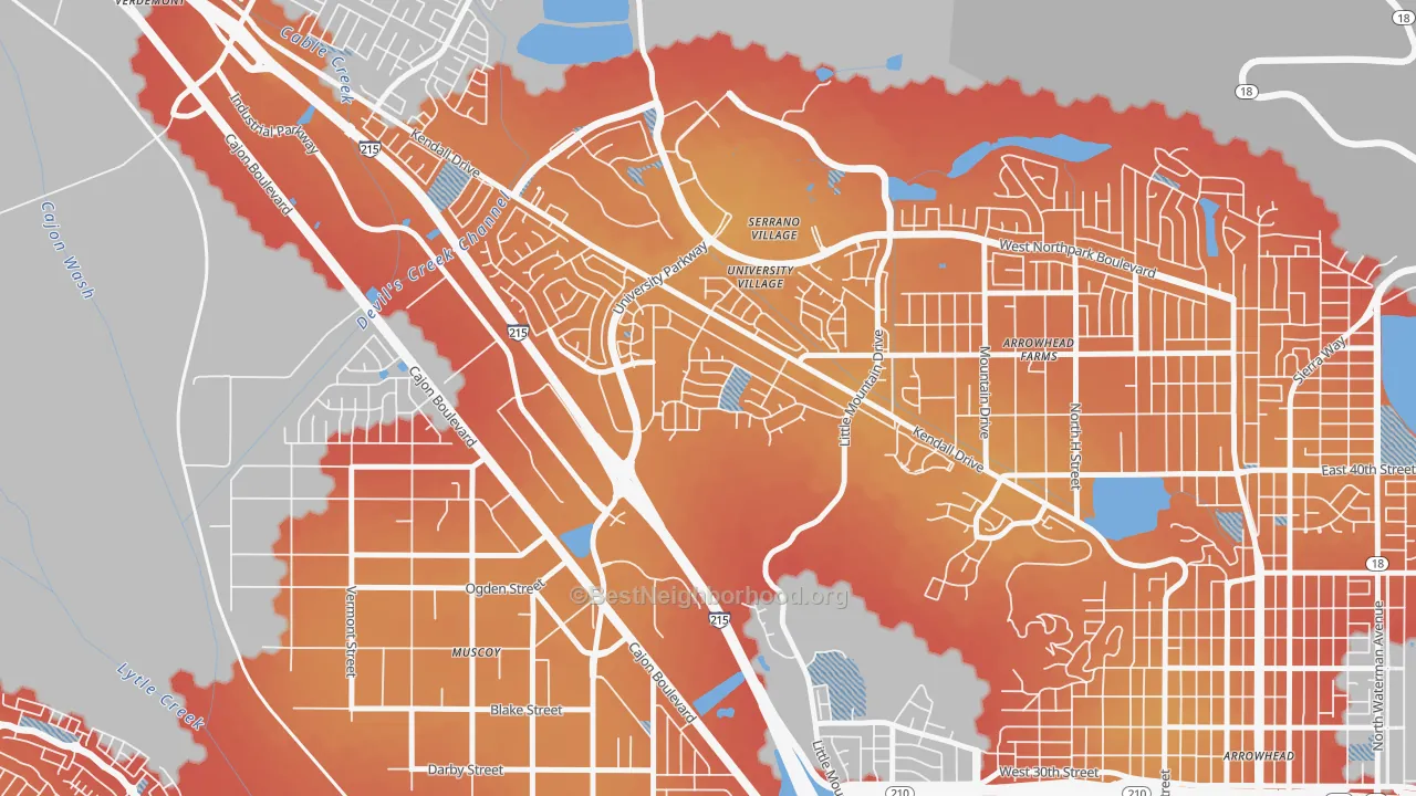 Transit Grade map of Hudson, San Bernardino, CA