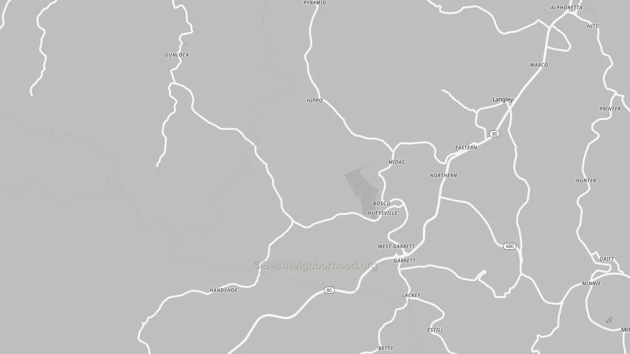 Transit Grade map of Hueysville, KY
