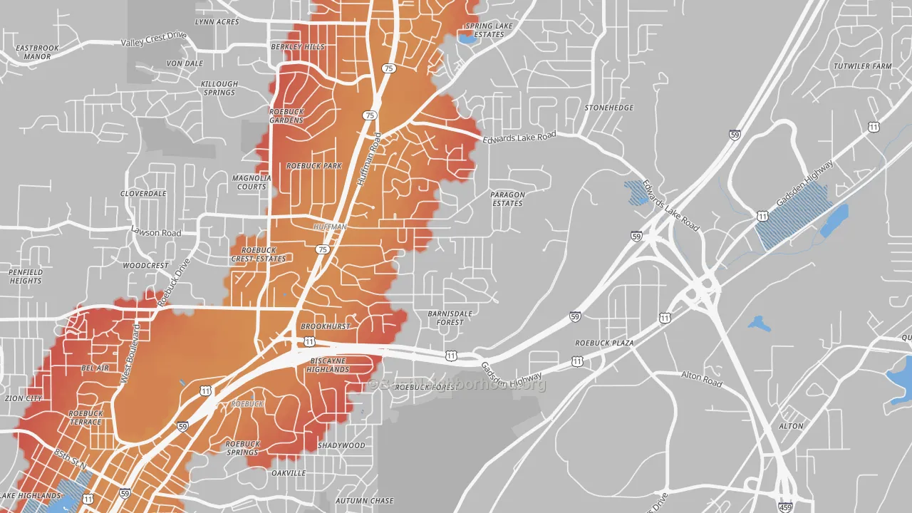 Transit Grade map of Huffman, Birmingham, AL