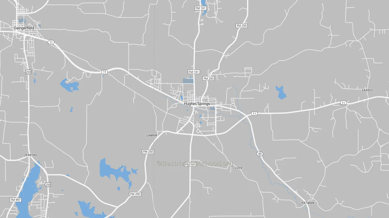 Transit Grade map of Hughes Springs, TX