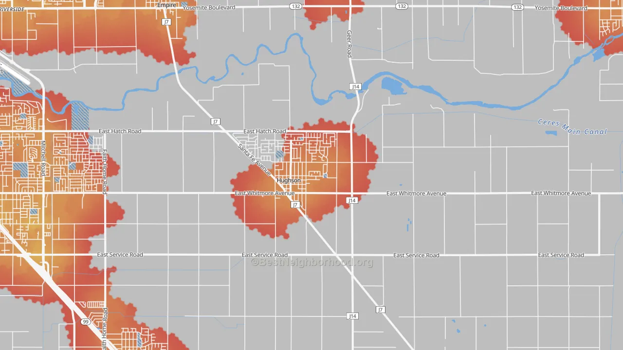 Transit Grade map of Hughson, CA