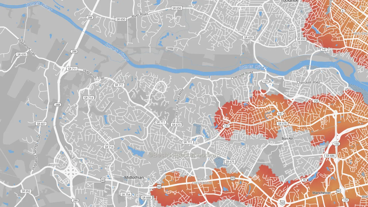 Transit Grade map of Huguenot, Richmond, VA