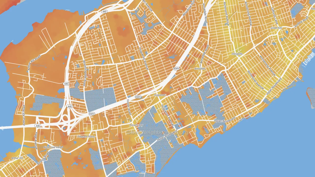 Transit Grade map of Huguenot, Staten Island, NY