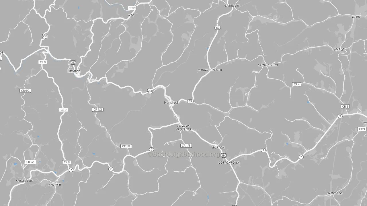 Transit Grade map of Hundred, WV