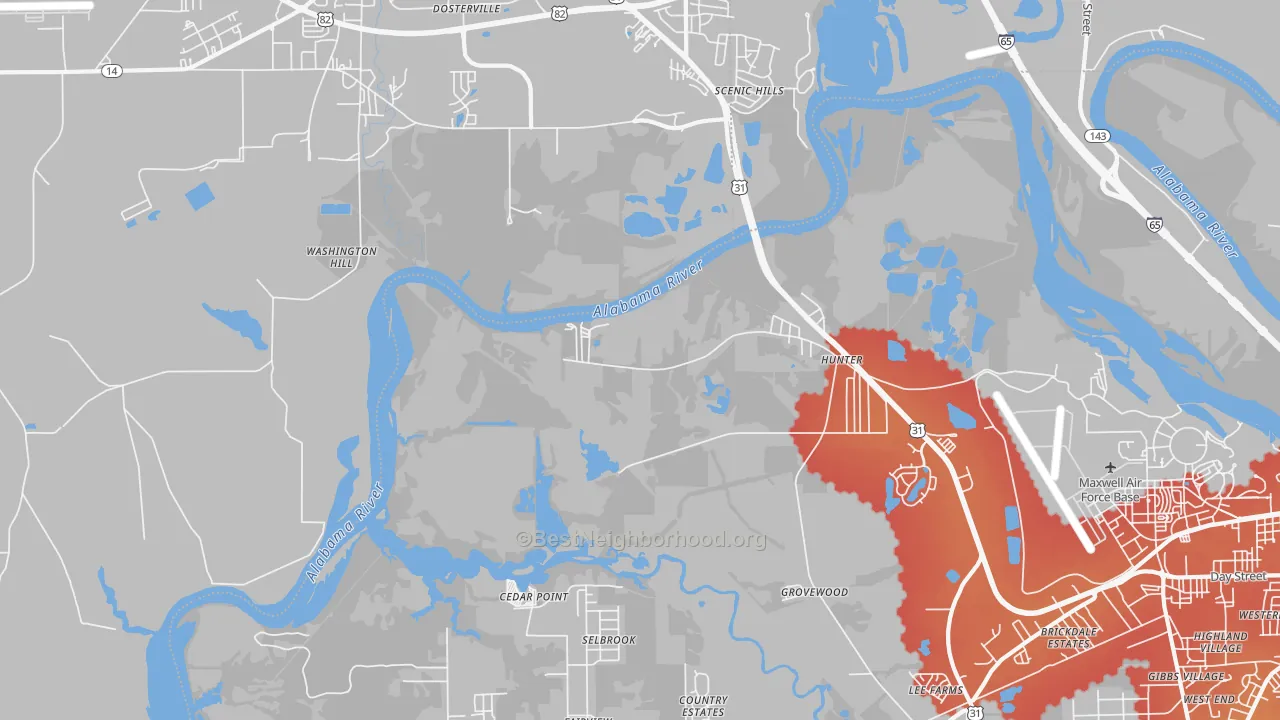 Transit Grade map of Hunter, AL