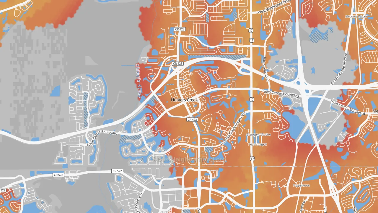 Transit Grade map of Hunters Creek, FL