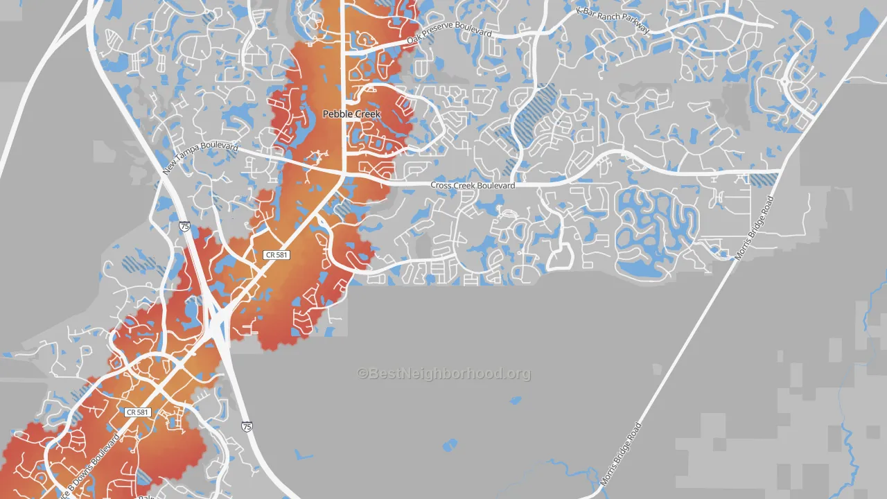Transit Grade map of Hunters Green, Tampa, FL