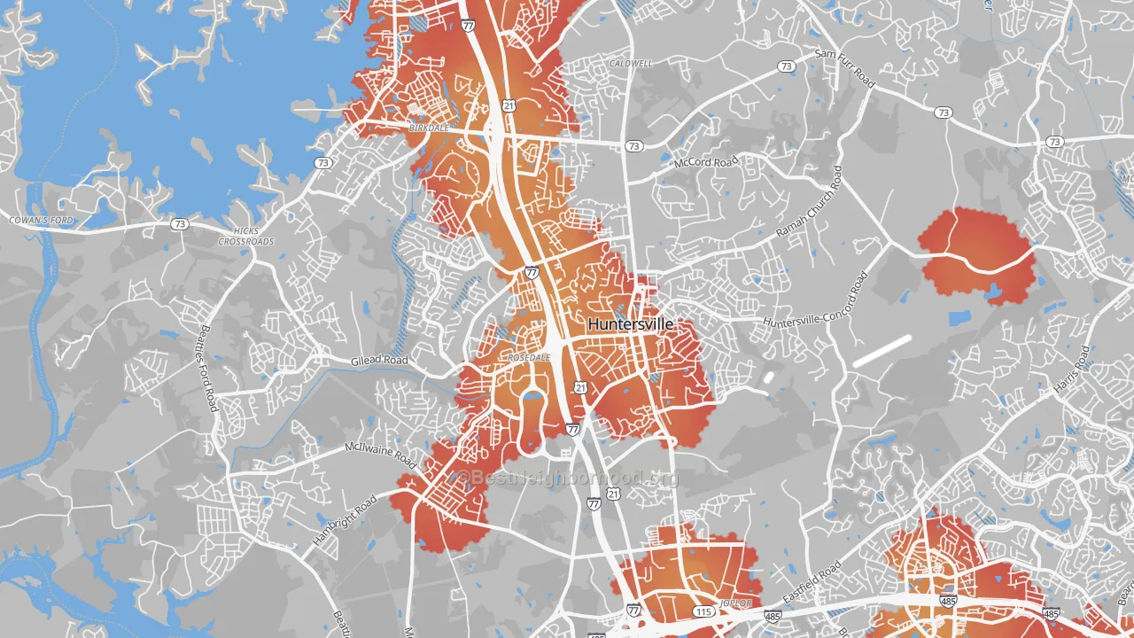 Transit Grade map of Huntersville, NC