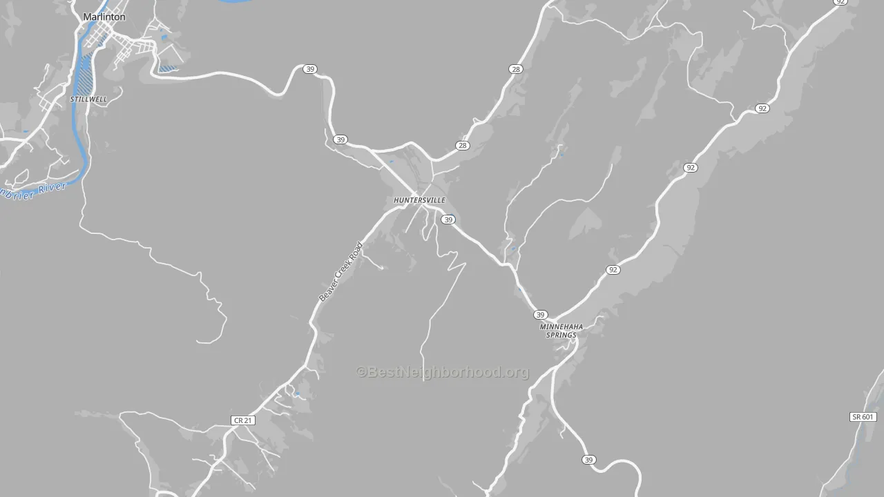 Transit Grade map of Huntersville, WV