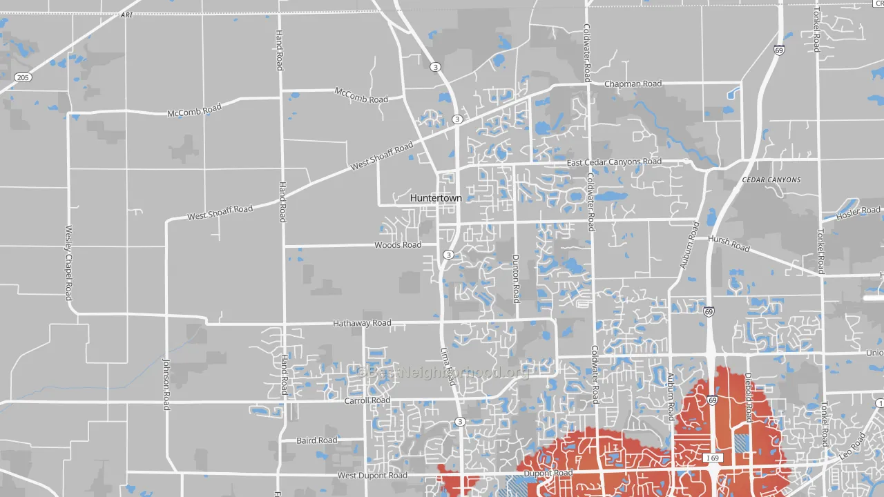 Transit Grade map of Huntertown, IN