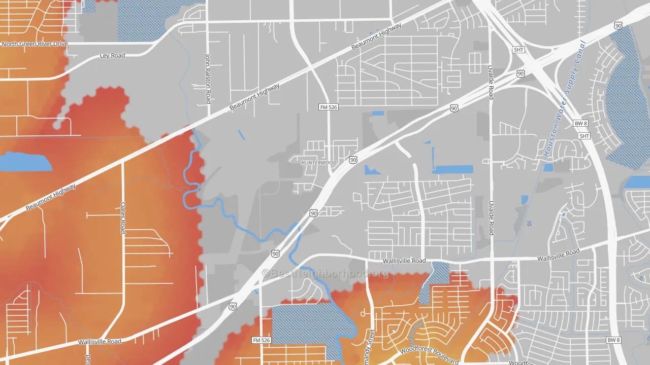 Transit Grade map of Hunterwood, Houston, TX