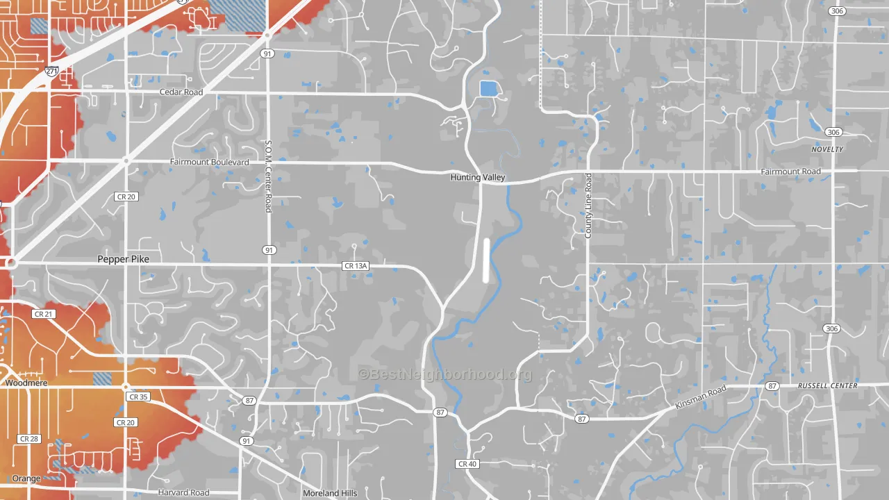 Transit Grade map of Hunting Valley, OH