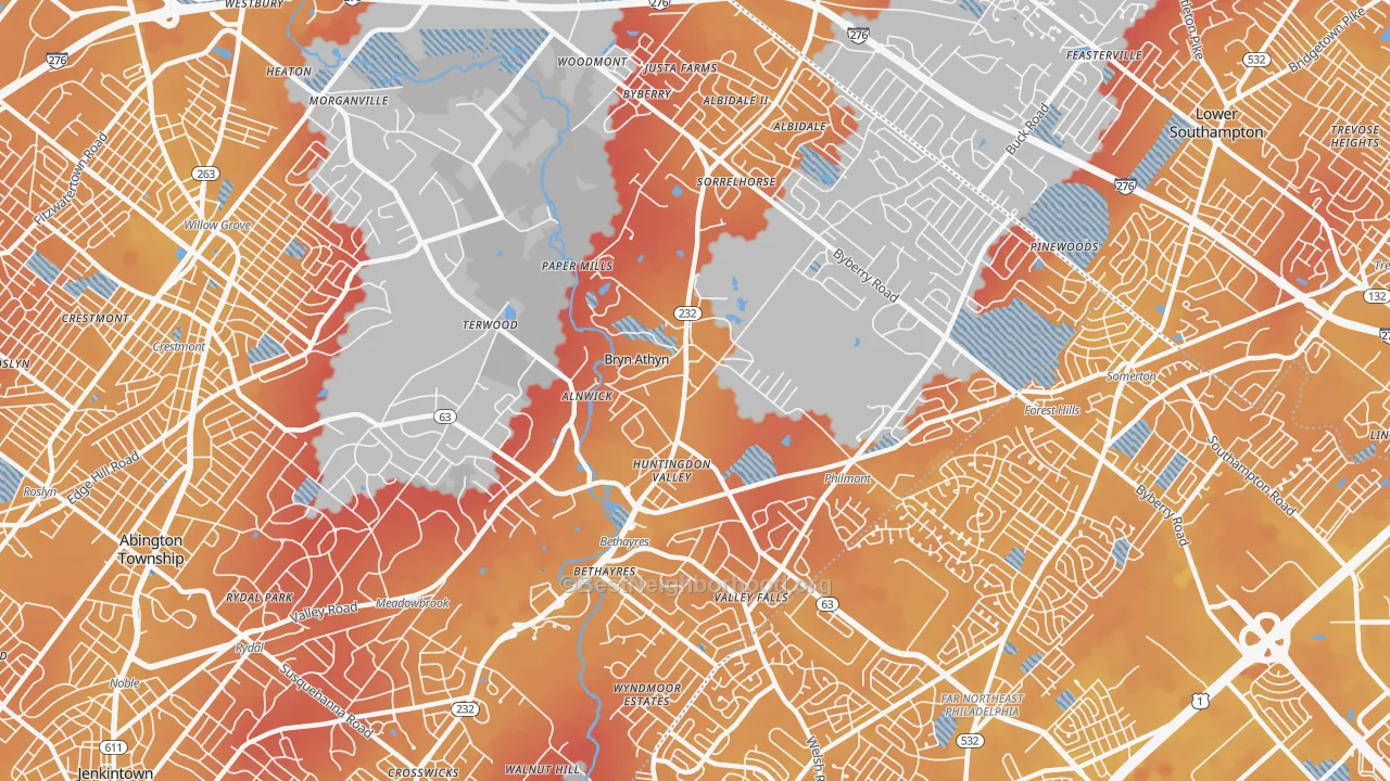 Transit Grade map of Huntingdon Valley, PA