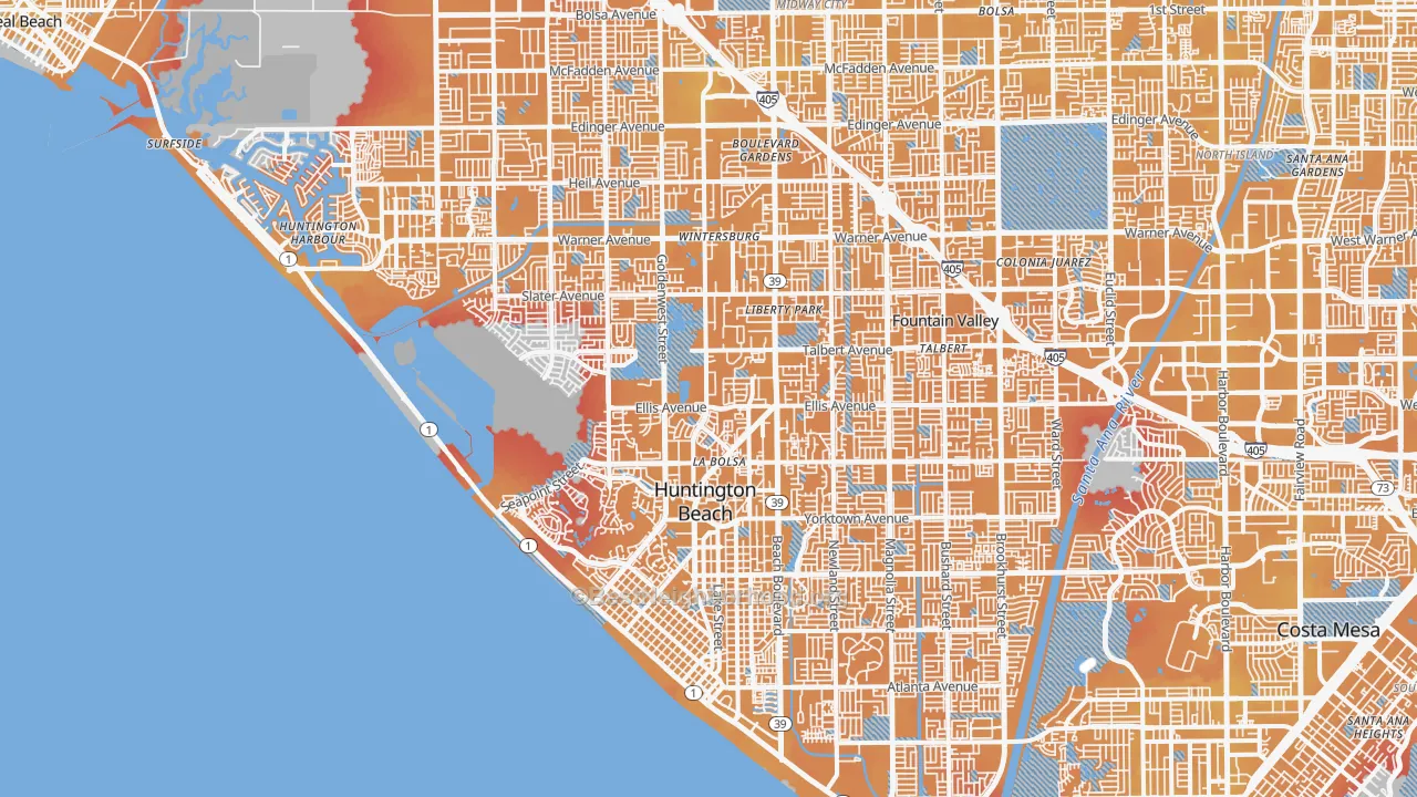 Transit Grade map of Huntington Beach, CA
