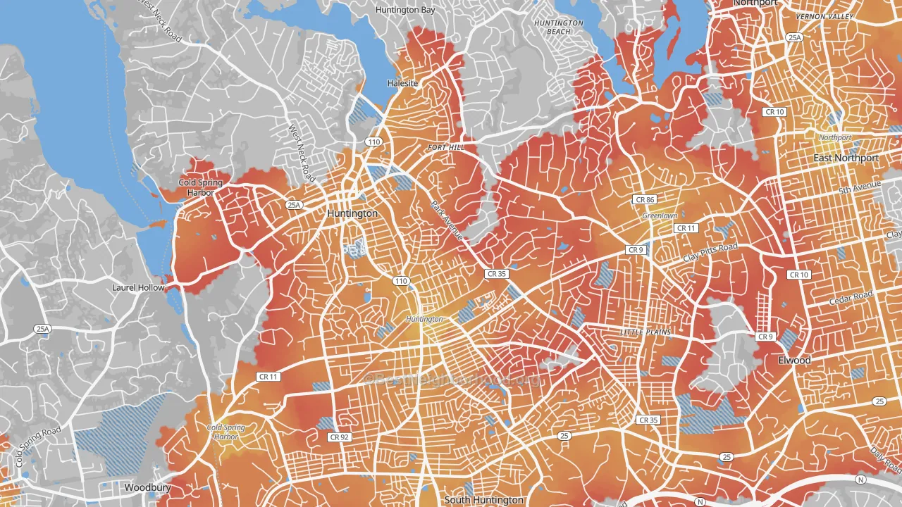 Transit Grade map of Huntington, NY