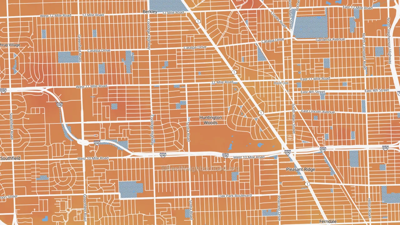 Transit Grade map of Huntington Woods, MI