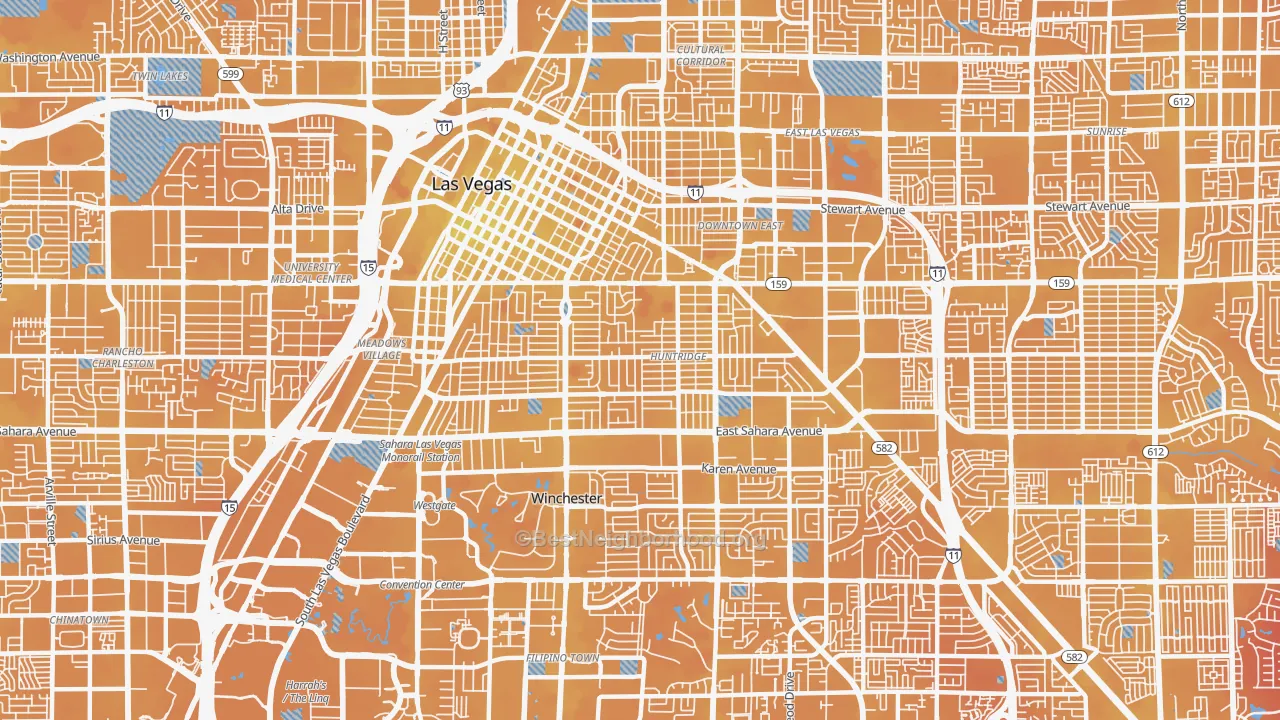 Transit Grade map of Huntridge, Las Vegas, NV