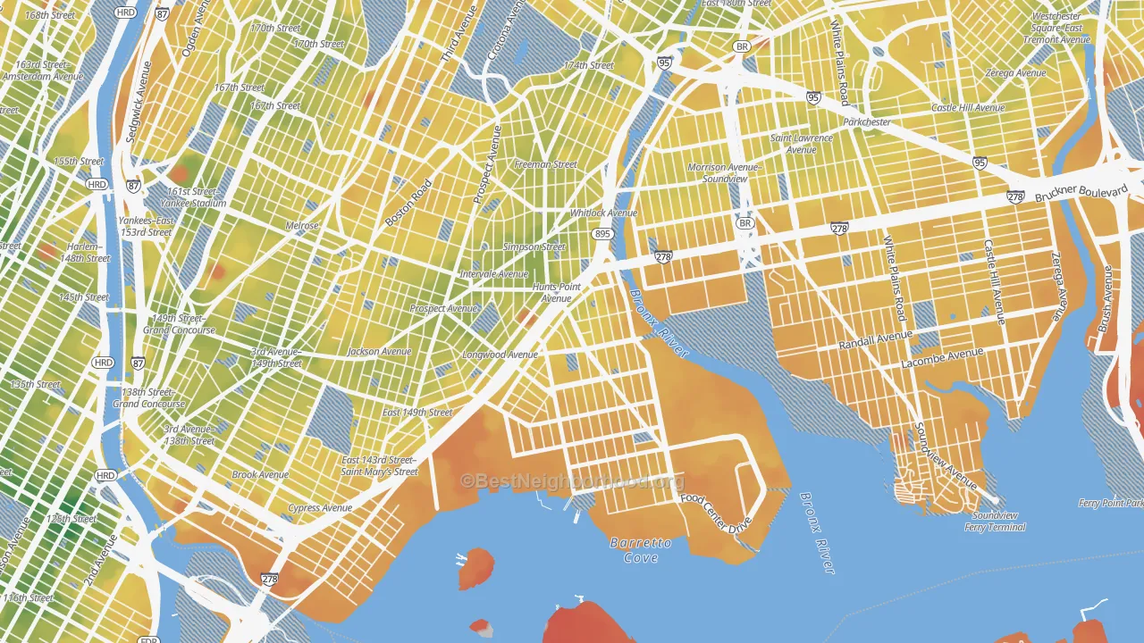 Transit Grade map of Hunts Point, Bronx, NY