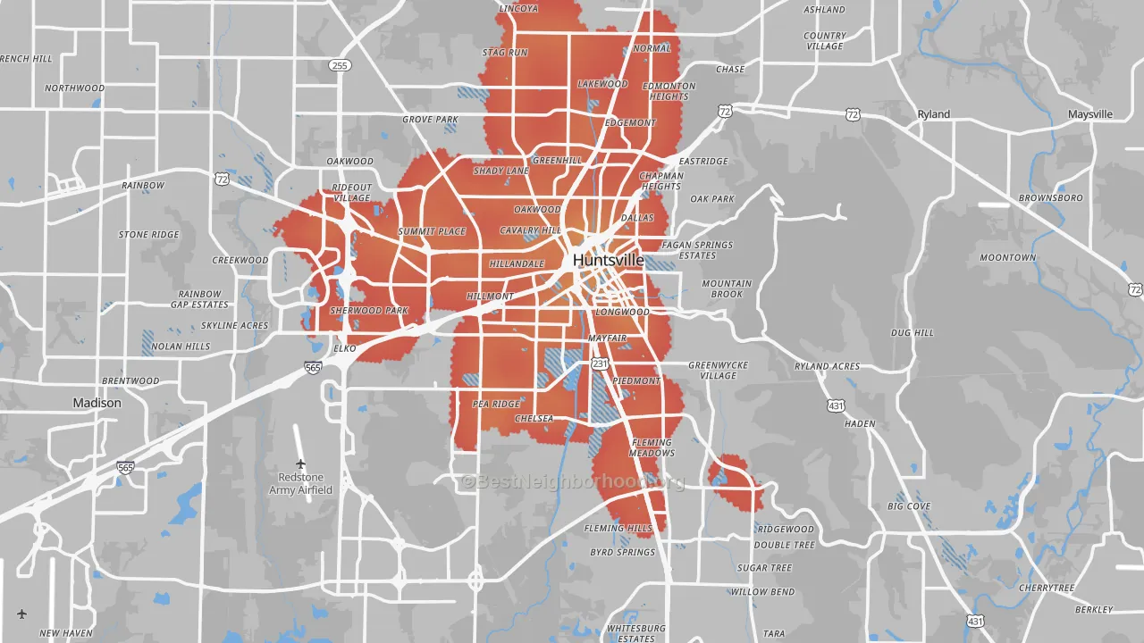 Transit Grade map of Huntsville, AL