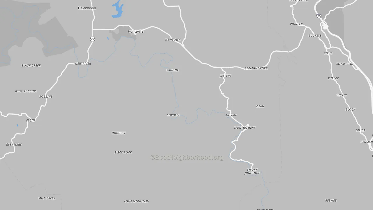 Transit Grade map of Huntsville, TN