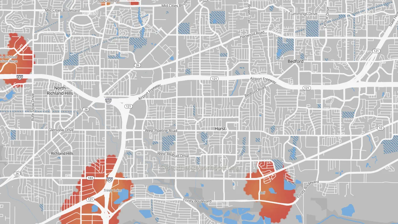 Transit Grade map of Hurst, TX