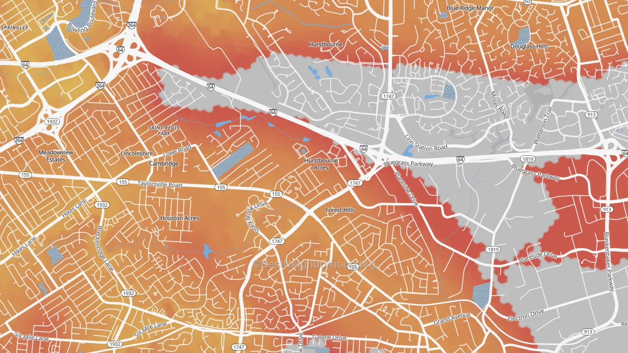 Transit Grade map of Hurstbourne Acres, KY