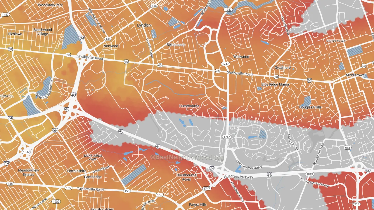 Transit Grade map of Hurstbourne, KY
