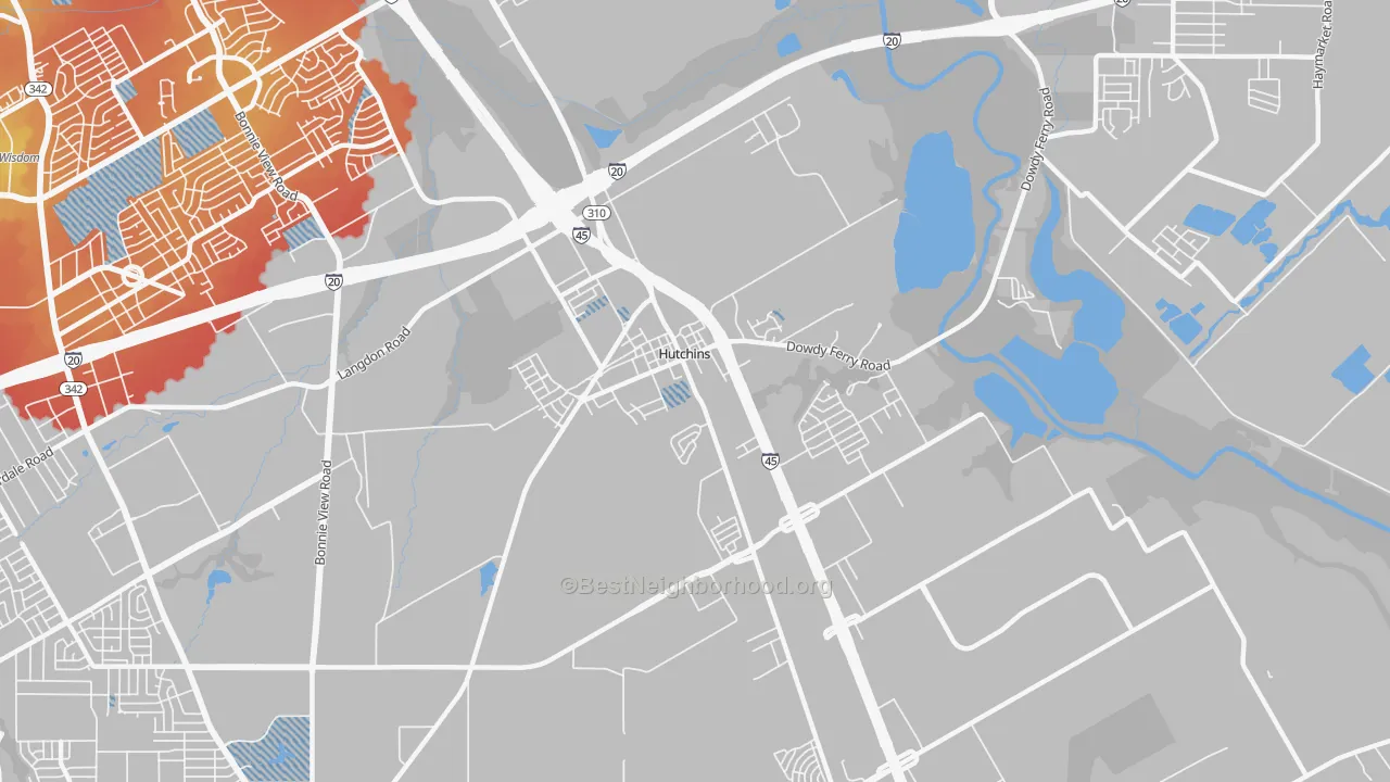 Transit Grade map of Hutchins, TX