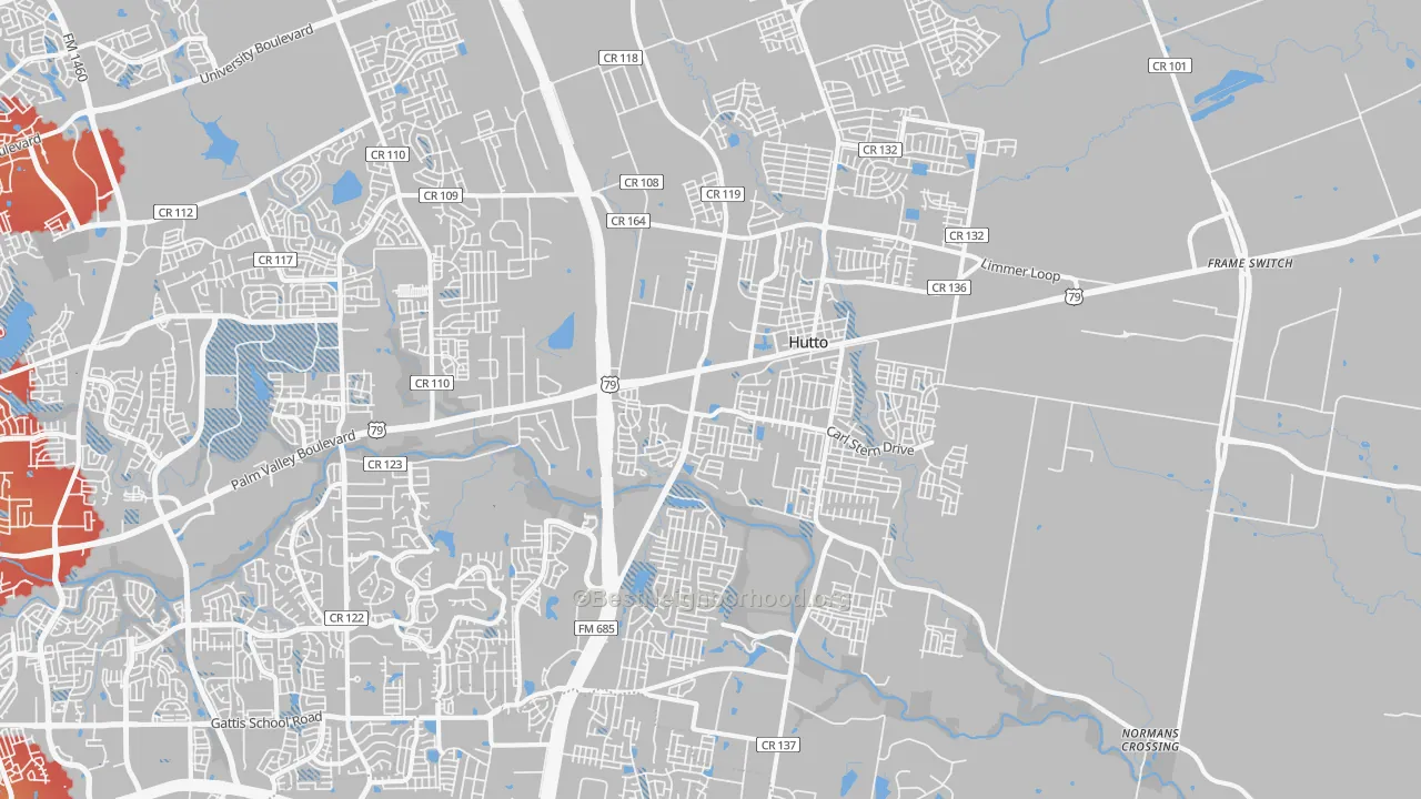 Transit Grade map of Hutto, TX