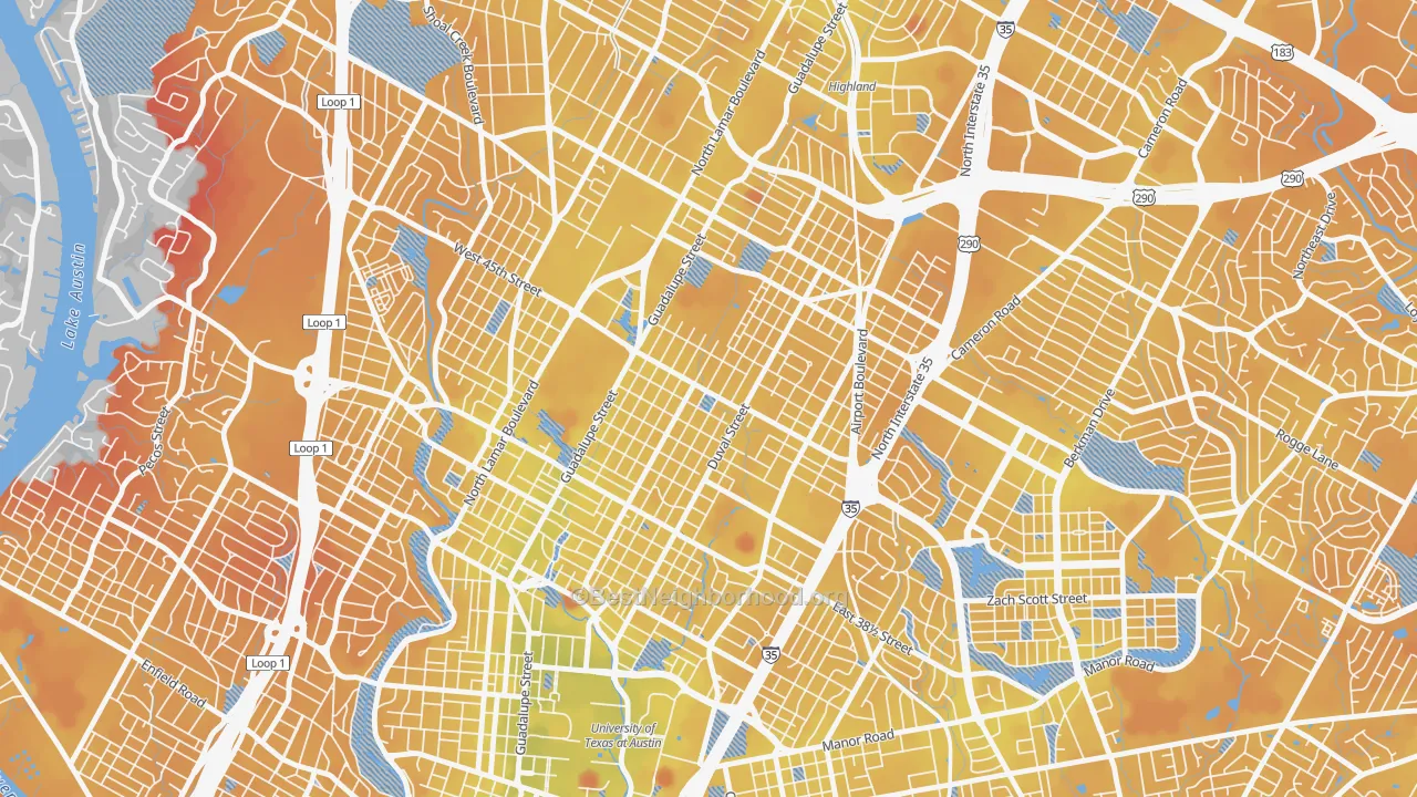 Transit Grade map of Hyde Park, Austin, TX