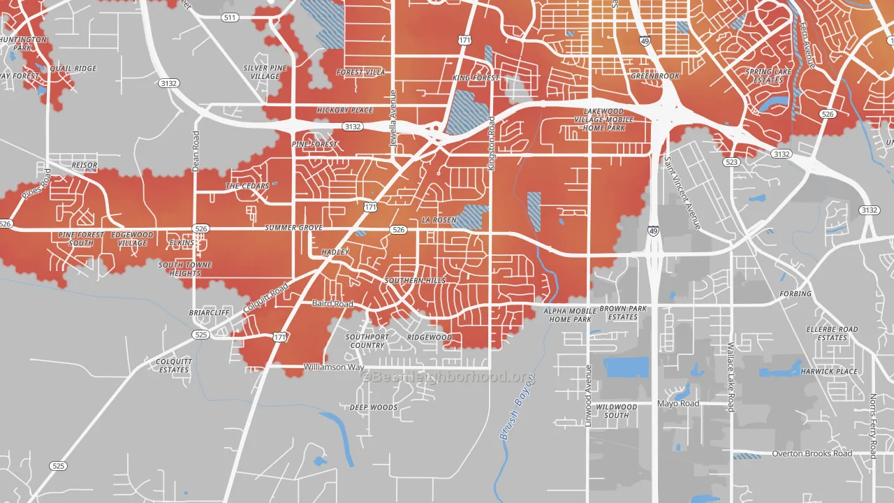 Transit Grade map of Hyde Park-Brookwood-Southern Hills, Shreveport, LA