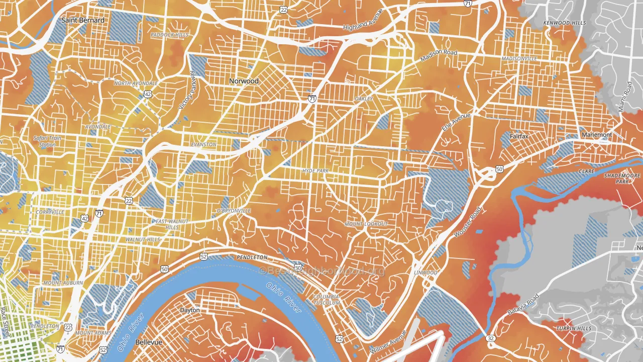 Transit Grade map of Hyde Park, Cincinnati, OH