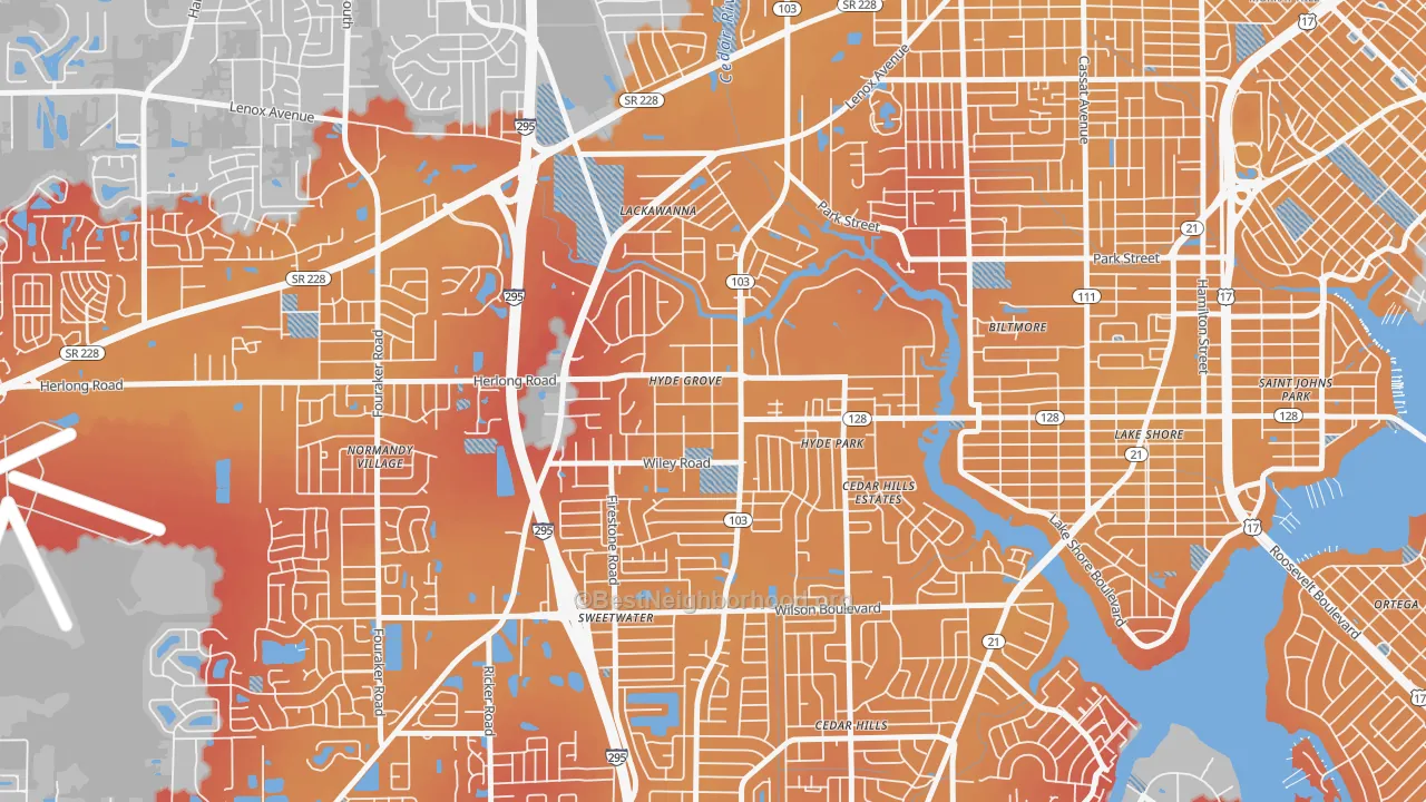 Transit Grade map of Hyde Park, Jacksonville, FL